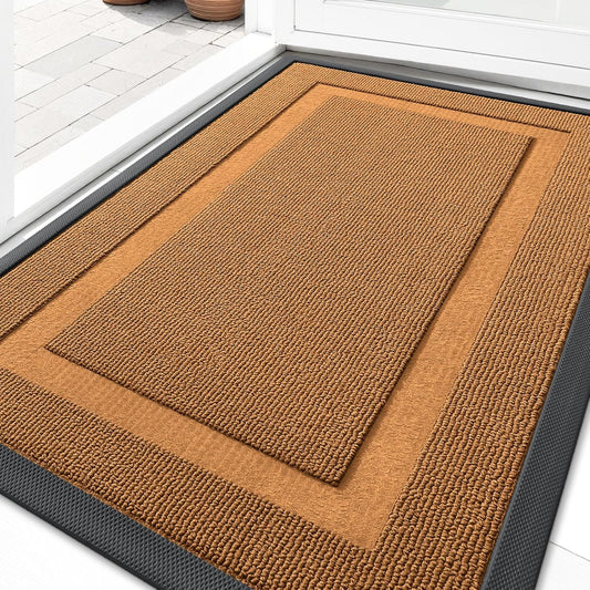 OLANLY Indoor Outdoor Front Door Mat - Waterproof All-Season Doormat, Sturdy Rubber, 29.5x17, Tangerine Orange