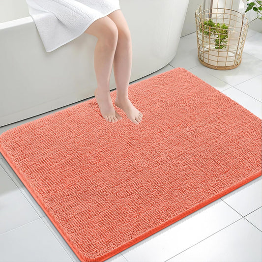 OLANLY Large Bath Rugs - Extra Soft Chenille, Quick Dry & Machine Washable | 40x32, Coral Color
