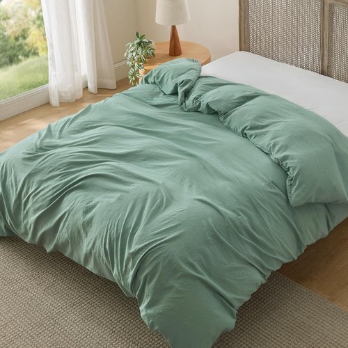 Bedsure Sage Green Duvet Cover - Extra Soft Prewashed Cotton-Like Polyester | Queen Size 90x90 Inches with Zipper Closure