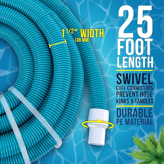 U.S. Pool Supply 1-1/2" x 25 Foot Professional Above Ground Swimming Pool Vacuum Hose with Swivel Cuff - Removable Cuff, Cut to Fit - Compatible with Filter Pumps, Filtration Systems, Chlorinators