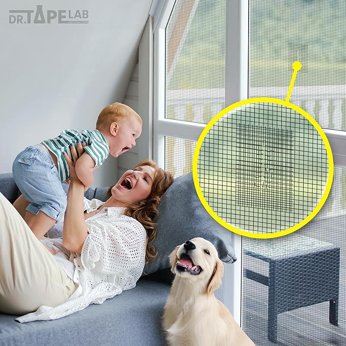 DR.TAPELAB, Grey Window Screen Repair Tape, 4 in X 15 FT, Screen Repair Kit for Windows or Doors, Strong Adhesive Patch Kit Fiberglass Mesh Tape