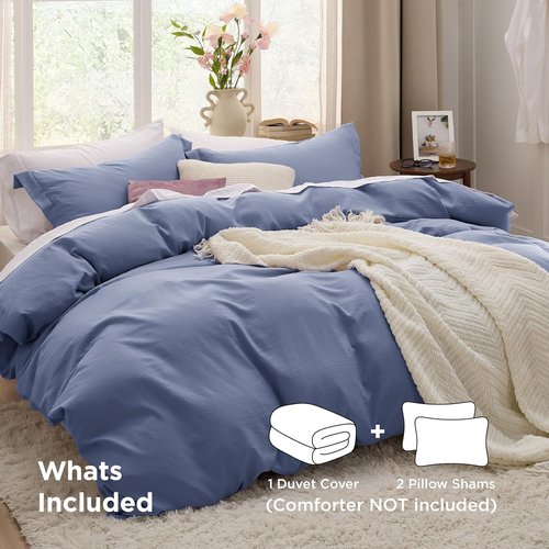 Bedsure Slate Blue Duvet Cover Set - King Size 3-Piece Soft Cotton-Like Bedding, 104x90 Inches with Zipper Closure & 2 Pillow Shams