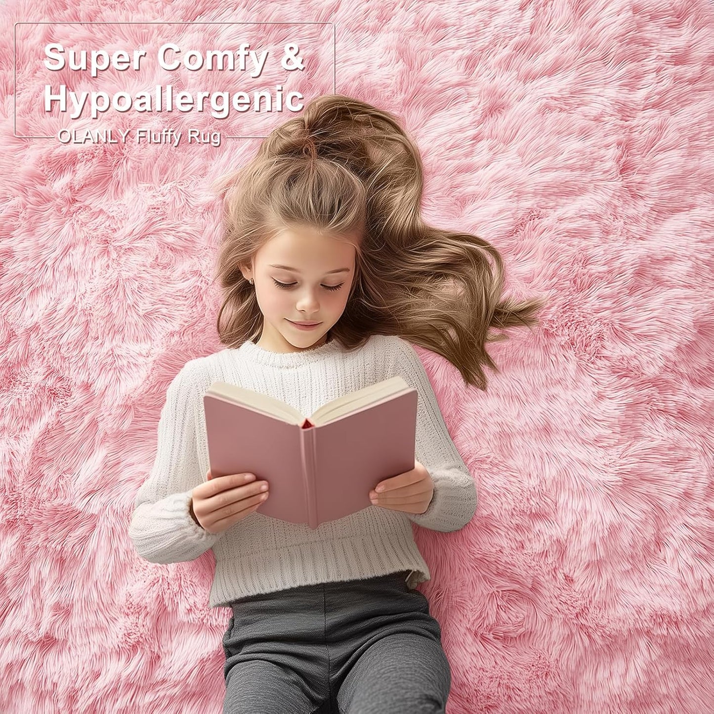OLANLY Area Rug - Soft Fluffy Shaggy Carpet for Living Room & Bedroom | Machine Washable 4x5.9 ft, Pink