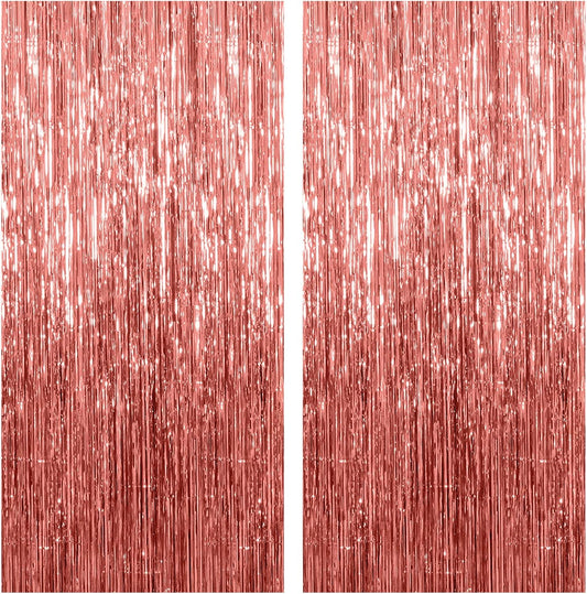 Regine Switzerland 2 Pack Rose Gold Backdrop Foil Curtains | Elegant Birthday & Bachelorette Party Decor
