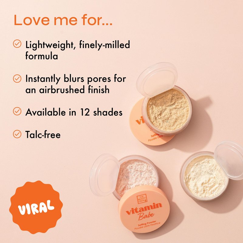 The Beauty Crop Vitamin Babe Setting Powder - Talc-Free Loose Powder for Flawless Finish - Translucent Shade - 0.35 oz