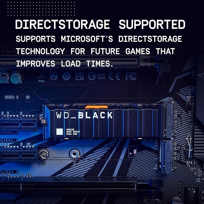 WD_BLACK SN850X 2TB NVMe SSD with Heatsink - M.2 2280, Up to 7,300 MB/s Read speeds, Up to 6,300 MB/s write speeds, Gaming Expansion, High Performance Internal Solid State Drive - WDS200T2XHE