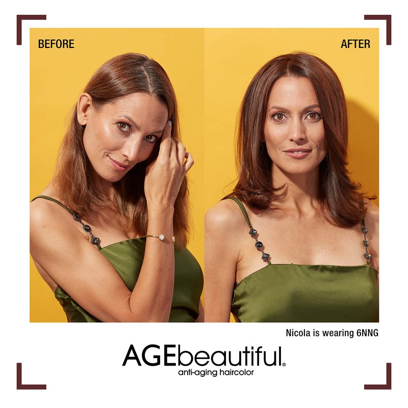 AGE beautiful Permanent Hair Color Dye Liqui Creme & Developer 20 Volume | 100% Gray Coverage | Anti-Aging | Biotin for Thicker, Fuller, Healthier Hair | 6NNG Light Intense Golden Brown