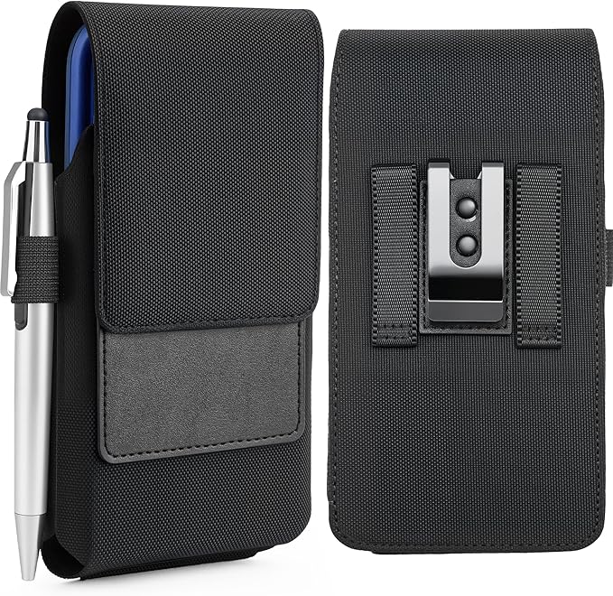 Mopaclle Extra Large Rugged Nylon Cell Phone Holster for Belt, Compatible with Galaxy S25 Ultra, S24 Ultra, Moto G Power, F16, A71 – Fits with Case On, Belt Holder for Outdoor Workers