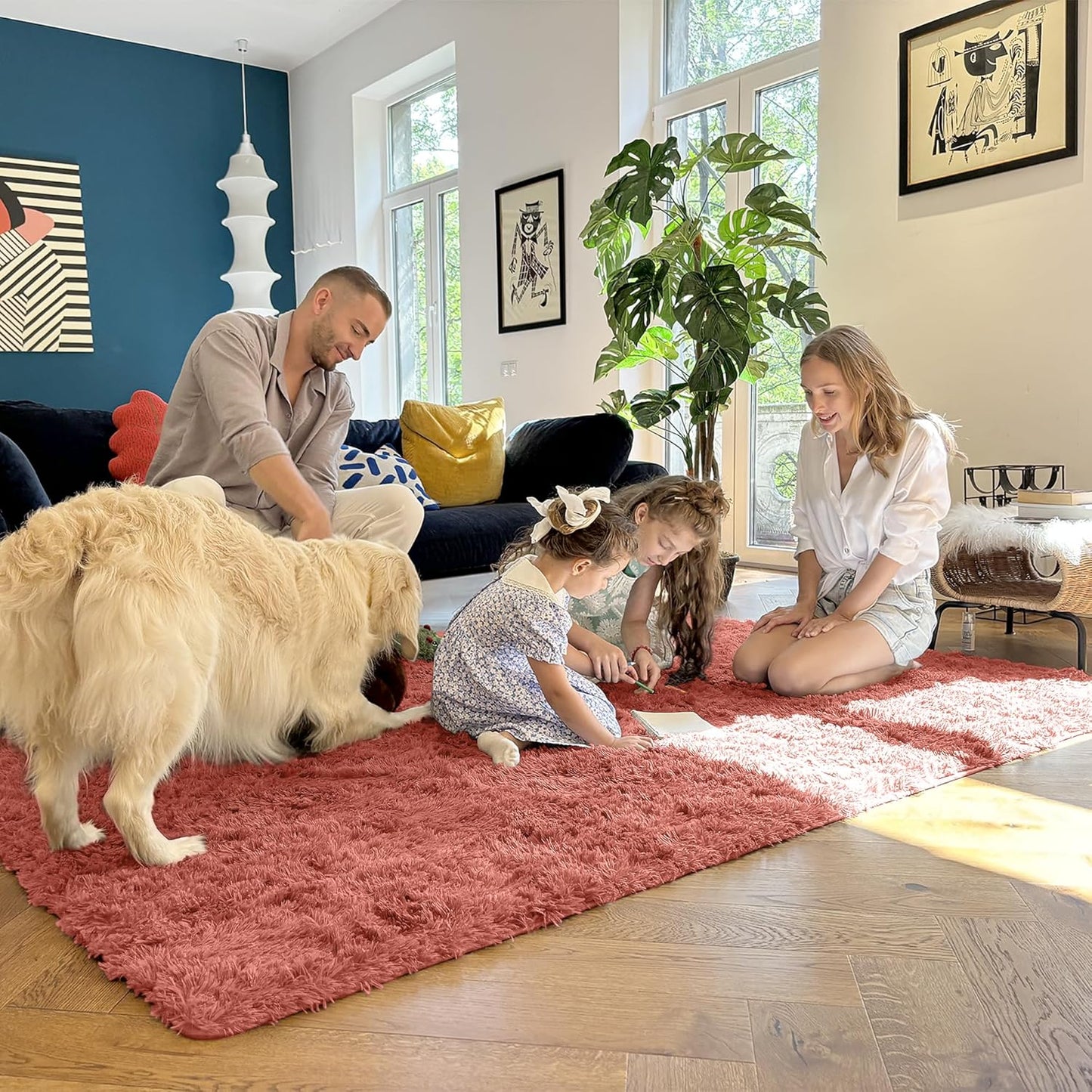 OLANLY Runner Rugs - 2x5 Machine Washable Soft Fluffy Shaggy Carpet for Bedroom & Hallway | Rust Red