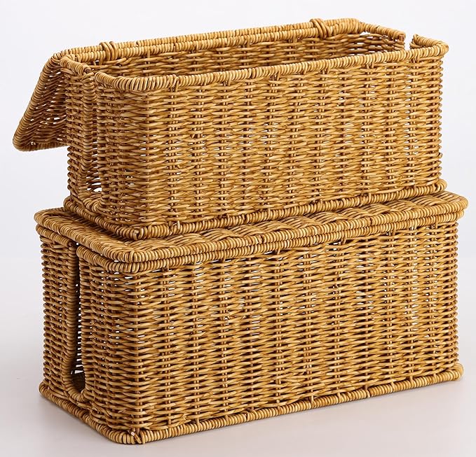 ZhiYo Rattan Cable Management Box, Cord Organizer, Nature, 2 Pack (M&L)