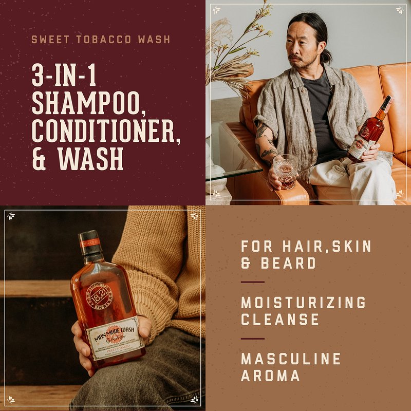 18.21 Man Made Original Four-Scent Variety-Pack 3-in-1 Body Wash, Shampoo, & Conditioner for Men, All Hair & Skin Types, Strengthens and Moisturizes in a Manly Aroma