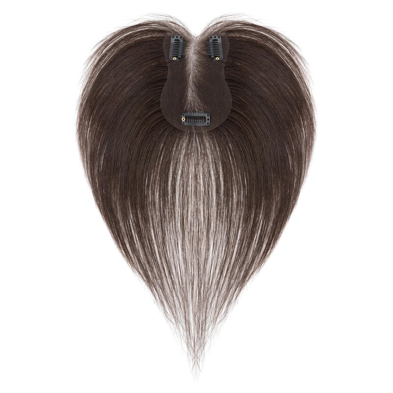 SEGO SEGOHAIR Real Human Hair Toppers for Women 7×11cm Breathable Base,Adjustable Parting Clip-In Topper Hairpieces for Women with Thinning Hair (Curtain Bangs, Cocoa Color)