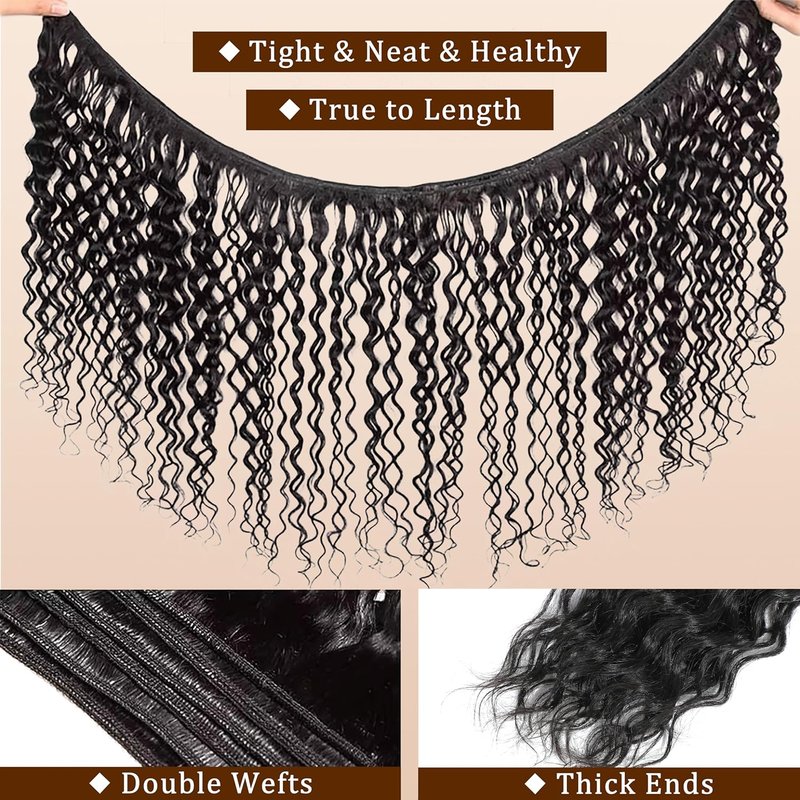 Deep Wave Human Hair Bundles - 100% Unprocessed Natural Black Curly Extensions | 22 Inch