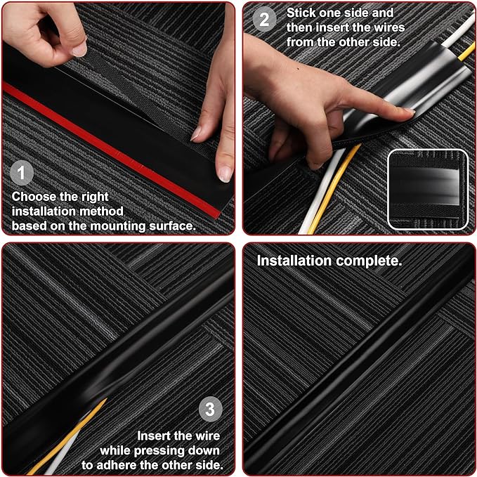 8.2ft Cord Cover Floor, Soft PVC Cord Covers for Wires on Floor, Self-Adhesive Cord Hider, Cable Management Wire Protector for Commercial Office Carpet/Floors/Wall Off White