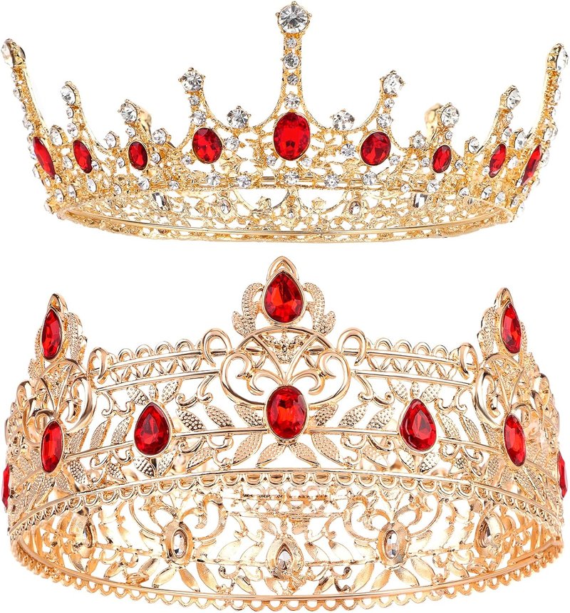 Prom King and Queen Crown Set - Royal Red Rhinestone Crowns for Men & Women | Perfect for Weddings & Parties