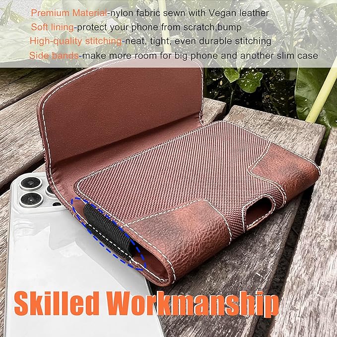 Maezar Leather Phone Holster for Men with Belt Clip, Cell Phone Holder for iPhone 17/16/15/14/13/12/Pro Max & Plus,Galaxy S25/24/23 Ultra & Plus,S24 FE,Belt Pouch Case Magnetic Closure (Brown-XL)