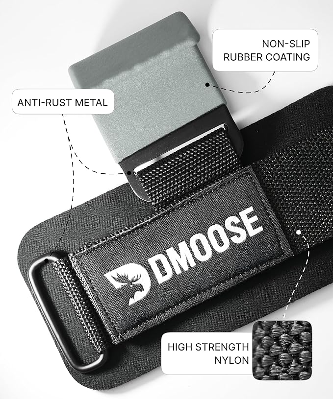 DMoose Fitness Weight Lifting Hooks (Pair) for Deadlifts, Pull Ups, Rows & Shrugs - Anti-Rip Nylon Strap Hand Grips with Thick Wrist Padding - Heavy Duty Wrist Straps for Weightlifting (Grey)