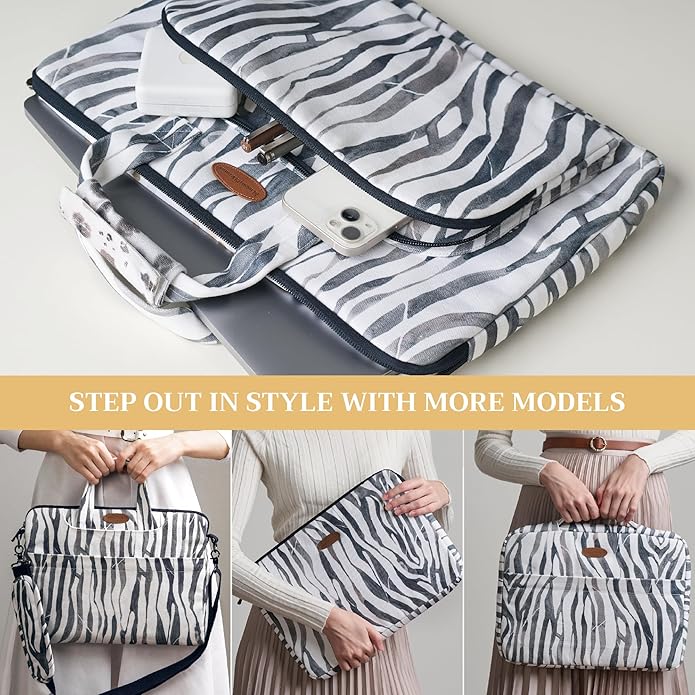 Maison d'Hermine Laptop Bag with Pocket Upto 13.5 inch Stain and Water Repellent Cotton Canvas Spring Summer (Zebra)