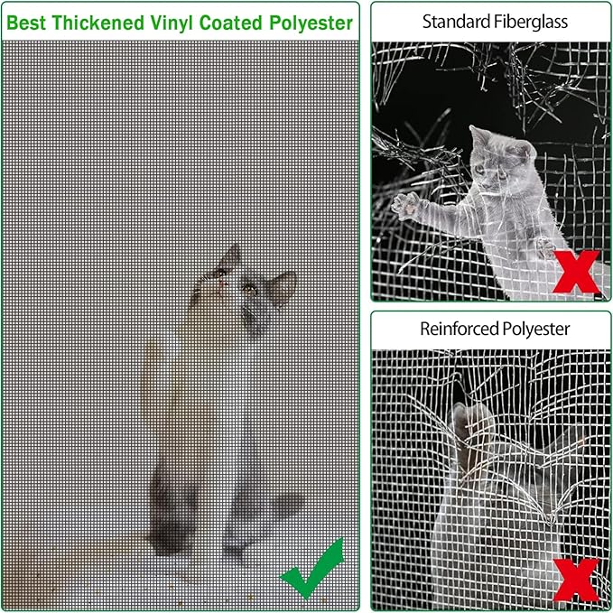 QWR Pet Proof Window Screen Replacement,39''x 360'' Heavy Duty High Hardness Vinyl Coated Wire-Like Mesh,Cat Resistant Screen Mesh for Sliding Door,Patio,Windows(Rolled Package Without Tool Kit)