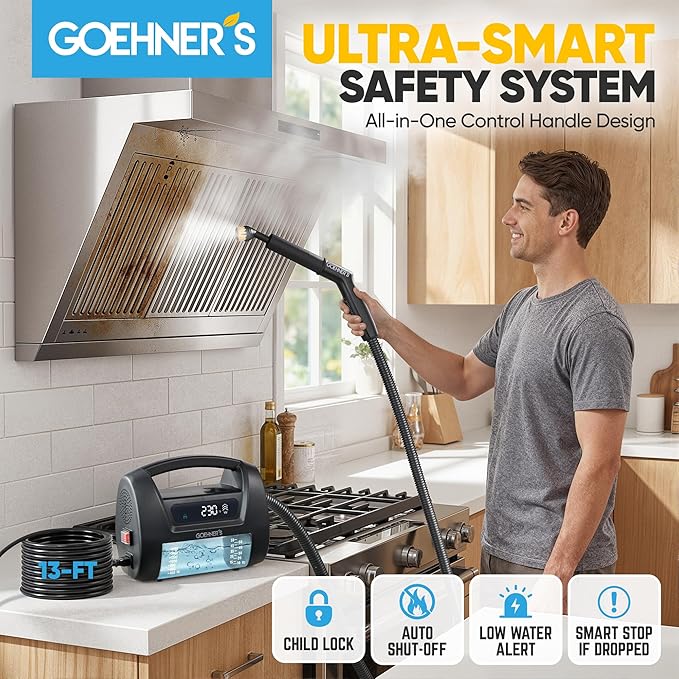 ðð©ð ð«ðððð Handheld Steam Cleaner for Home, 230Â°F/3.5Bar High Pressure Hand held Steam Cleaner for Car Detailing with 13ft Cord, 30s Heats Portable Steamer for Cleaning Grout Tile Bathroom Wall