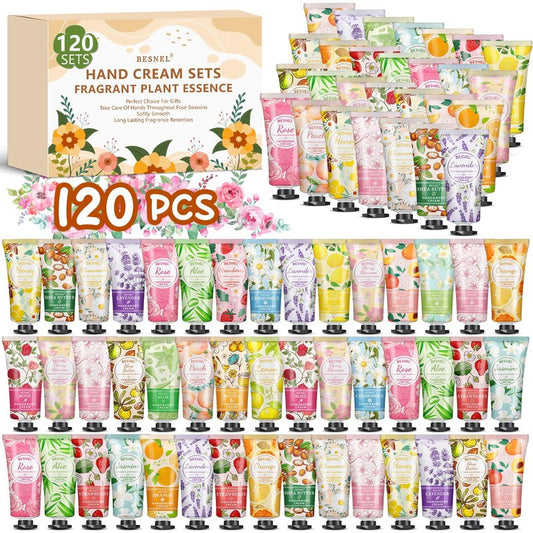 BESNEL 120 Pack Hand Cream Gift Set For Women, Teacher Appreciation Gifts, Mini Hand Lotion Travel Size in Bulk for Dry Cracked Hands, Graduation Gifts, Birthday Gift, Bridesmaid Gift,Party Favors