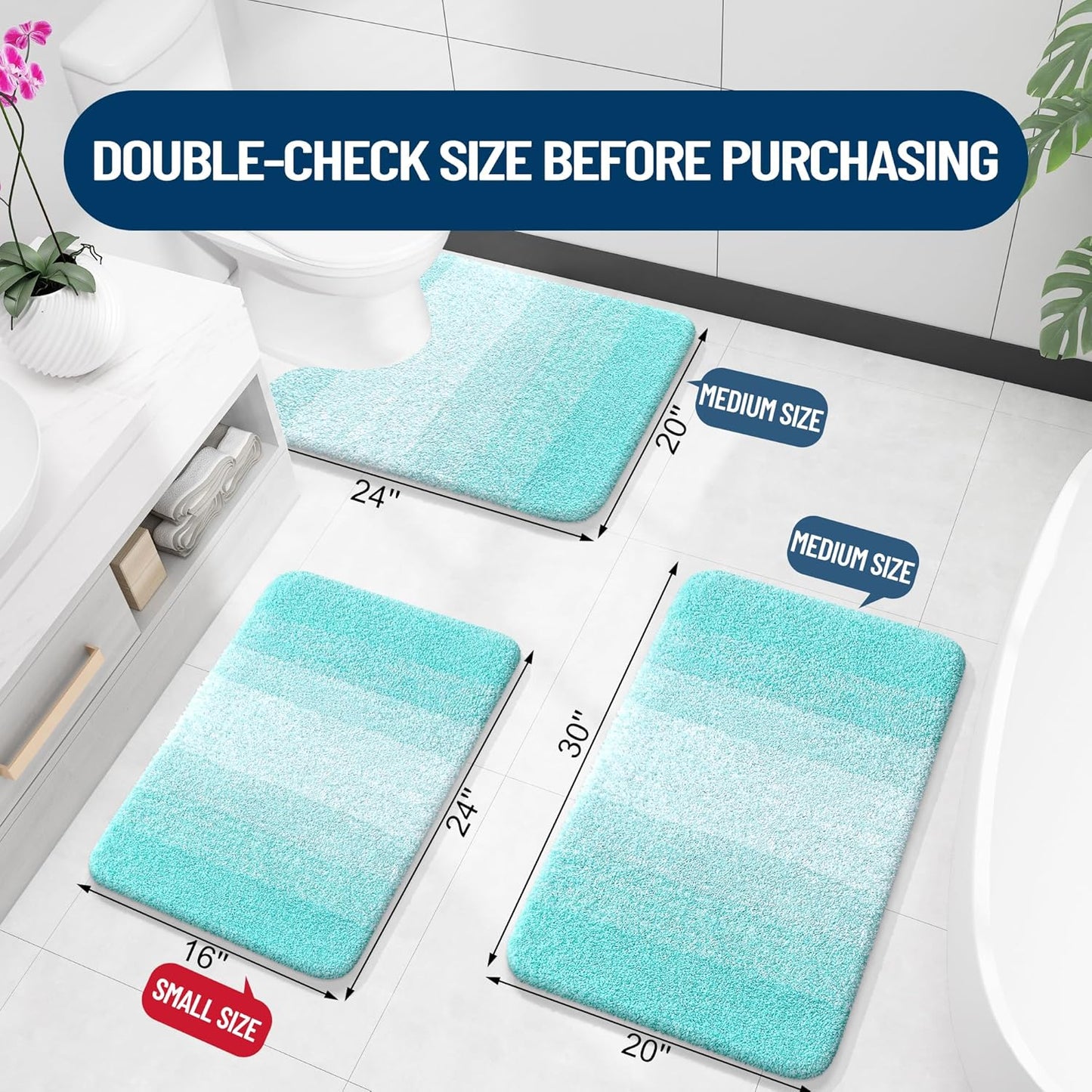 OLANLY Bathroom Runner Rug - Extra Soft Microfiber Mat 70x24 | Quick Dry, Washable, Teal Color
