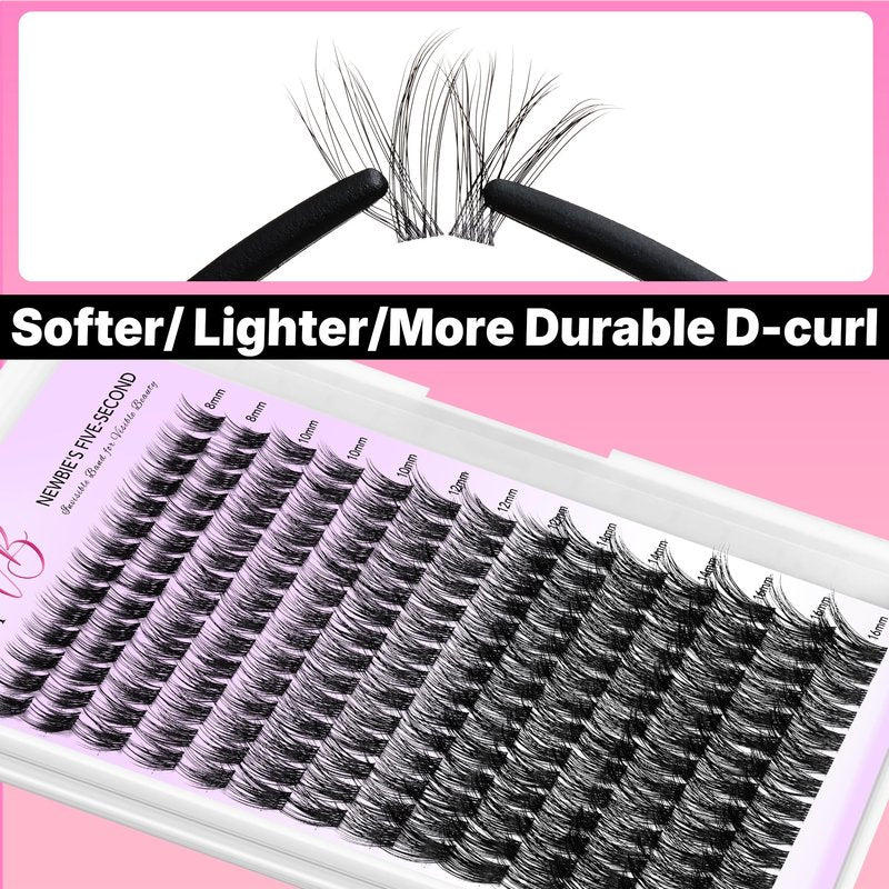 VEYESBEAUTY Lash Clusters Individual Eyelash Extensions Thin & Invisible Band DIY False Eyelashes for Self-application Newbie's Five-Second Series Wispy Lash Tray, LuxeBold 8-16mm Mixed Length