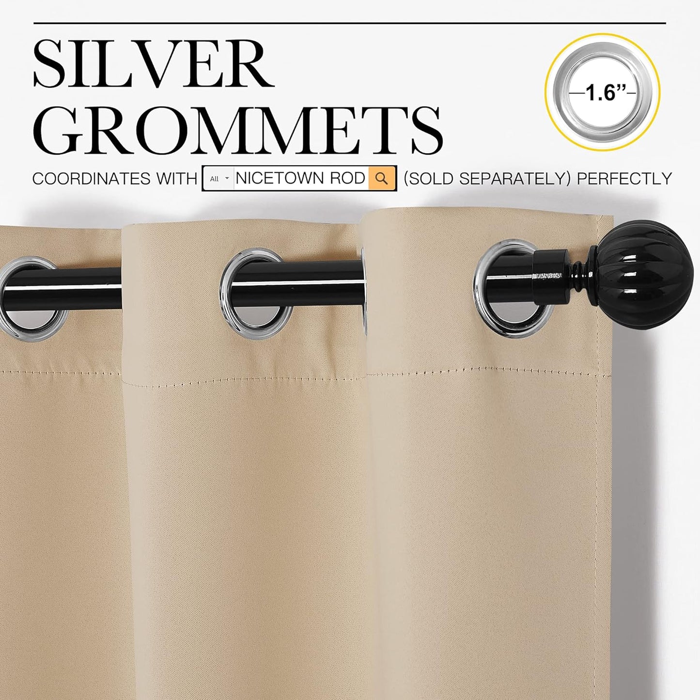 NICETOWN Bedroom Darkening Curtains - Thermal Insulated Grommet Top Drapes for Kids' Room | Biscotti Beige, 55" x 90" (1 Pair)