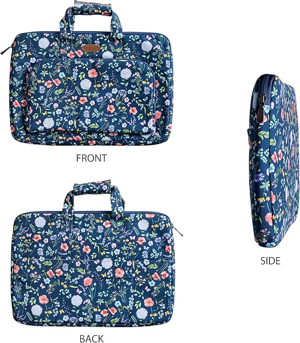 Maison d'Hermine Laptop Bag with Pocket Upto 13.5 inch Stain and Water Repellent Cotton Canvas Spring Summer (Just Floral - Blue)