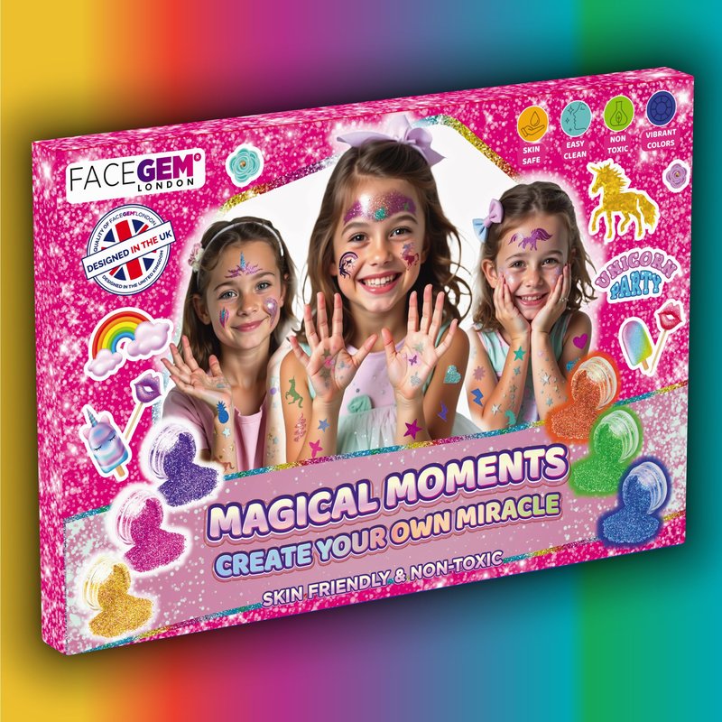 40 Colour - Glitter Tattoos for kids, Glitter tattoo kit, Temporary Tattoos for kids, Face glitter, 200+ Stencils, 40 Colour (10 neon), Rhinestones, Girls birthday present, Face Glitters