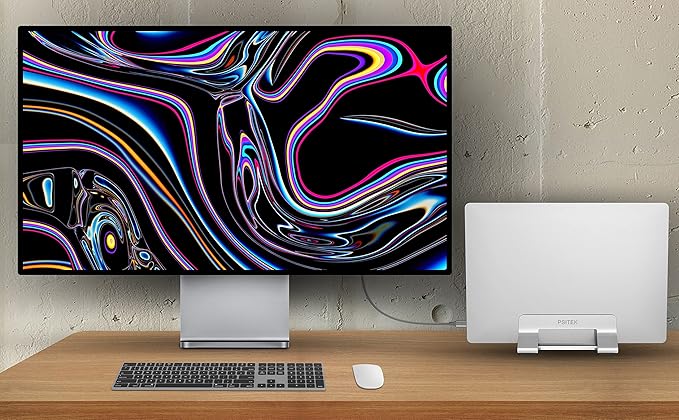 Psitek Aluminum Vertical Laptop Stand Dock Holder, Adjustable Slot Width 12-42mm, Space-Saving Upright Storage for MacBook and Laptops