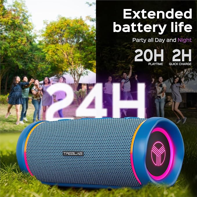 TREBLAB HD77 – Waterproof Bluetooth Speaker, 30W Loud 360° Sound, Deep Bass, IPX7, TWS Pairing, RGB Lights, 20H Battery, Portable Wireless Speaker for Outdoor, Beach, Camping, Party, Travel