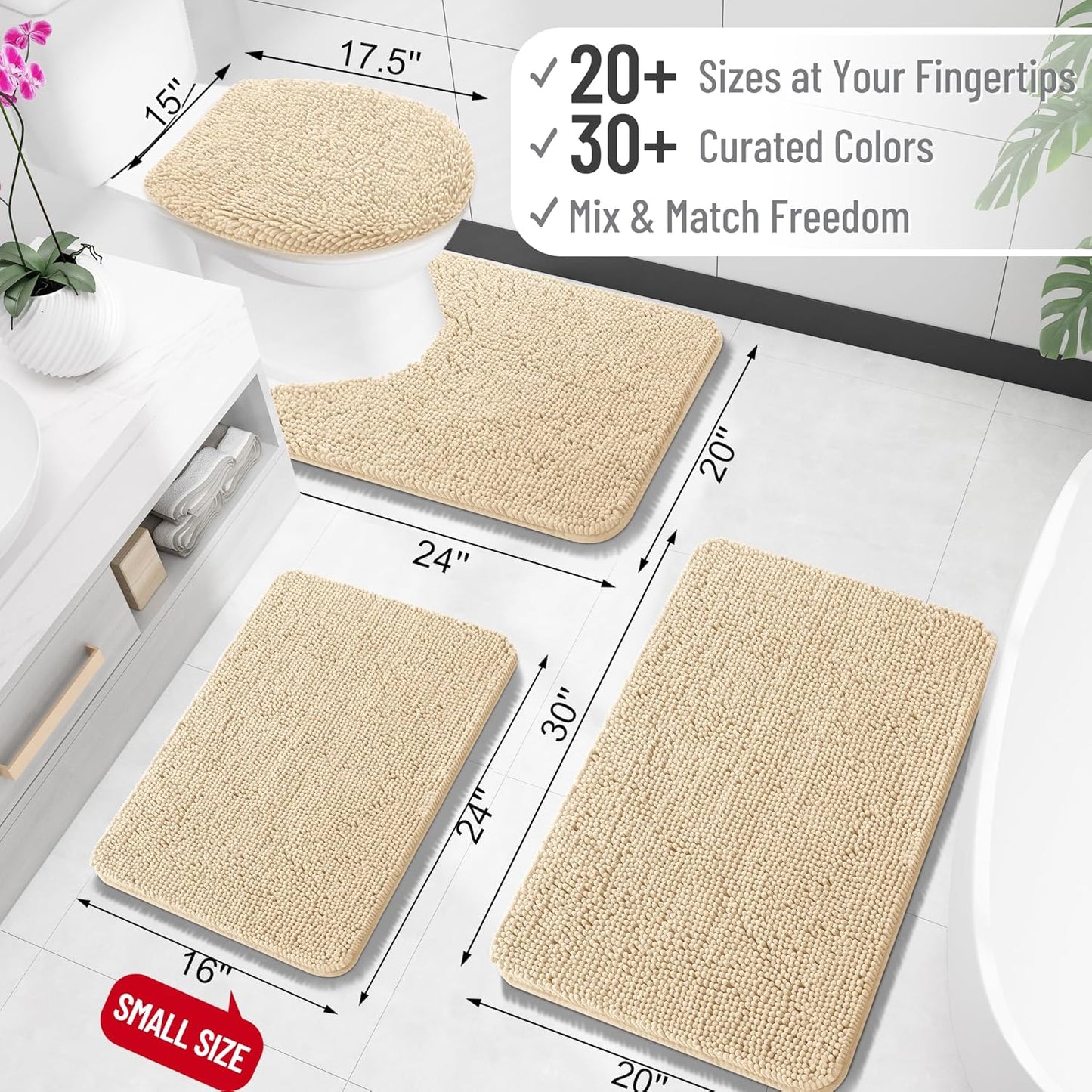 OLANLY Bathroom Rugs - Extra Soft Chenille Bath Mats with Rubber Backing | 35x24, Quick Dry, Beige