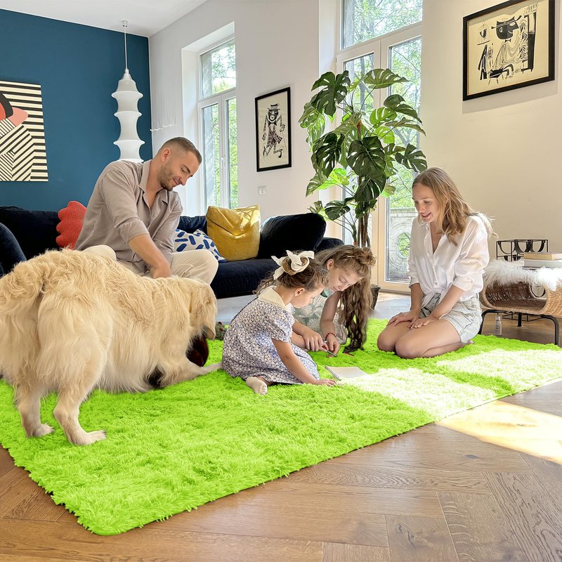 OLANLY 3x5 Machine Washable Small Bedside Rug, Soft Fluffy Shaggy Rugs for Living Room, Bedroom, Indoor Floor Carpet for Kids Girls and Boys, Preppy Dorms, Nursery, Home Decor Aesthetic, Lime Green
