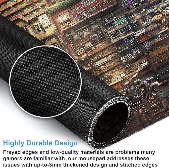 Cyberpunk Mech Desk Mat, Sci-Fi City Large Gaming Mouse Pad