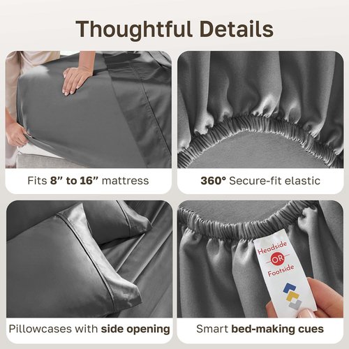 California Design Den Cal King Sheet Set - 100% Cotton, 400 Thread Count, Silky Smooth Sateen - Grey