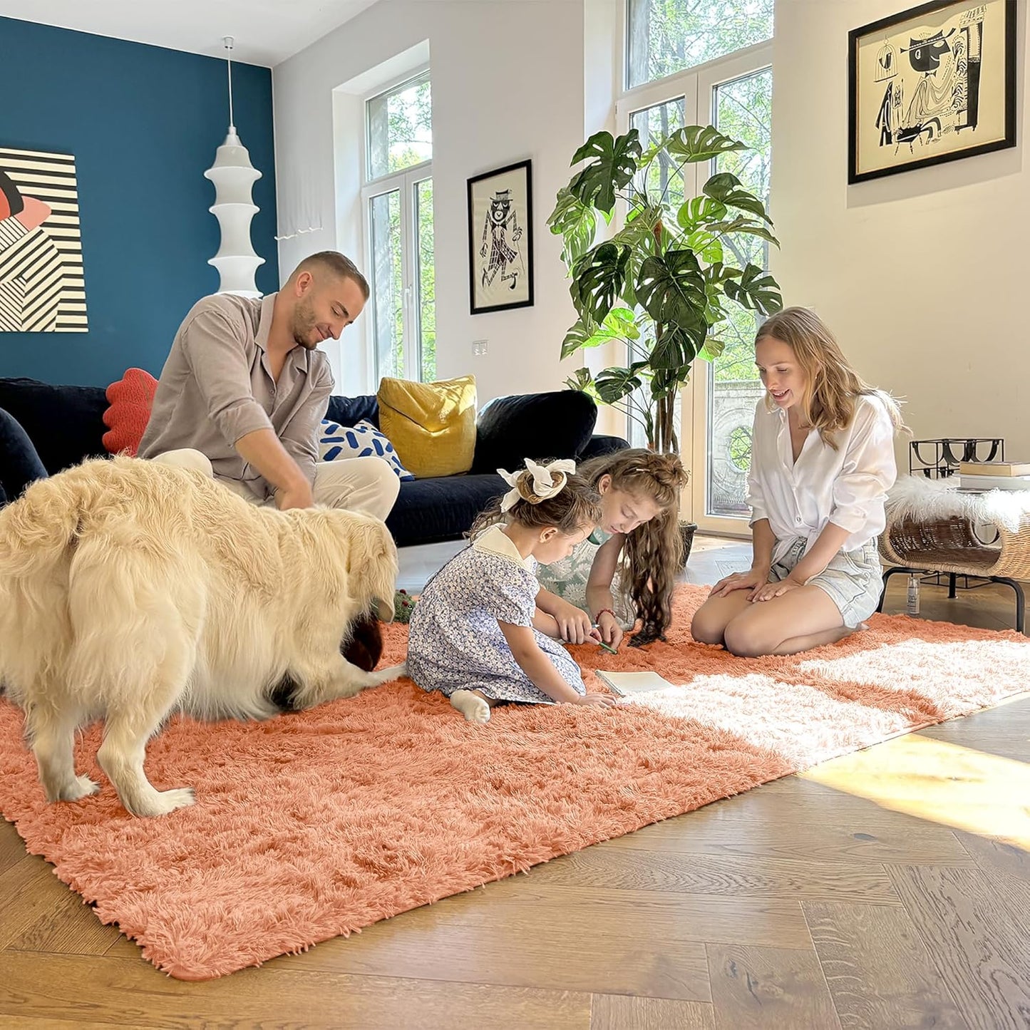 OLANLY Large 5x7 Machine Washable Area Rug - Soft Fluffy Shaggy Carpet for Living Room & Bedroom | Muted Orange
