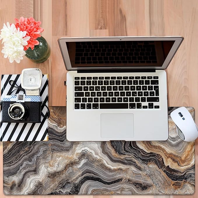 NITAHHHY Large Mouse Pad Abstract Marble Gaming Desk Pad Computer Keyboard Non-Slip Waterproof Mouse Mat with Rubber Base and Stitched Edges Entertainment Office Writing Desk Mat 35.4 x 15.7 Inches