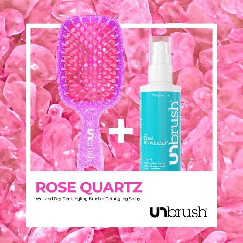 FHI Heat UNbrush Detangling Brush and UNwinder Detangling Spray Combo Pack - Tangle-Free Hair, Pain-Free Brushing, Anti-Static Bristles, Lightweight Hair Brush, Rose Quartz Pink