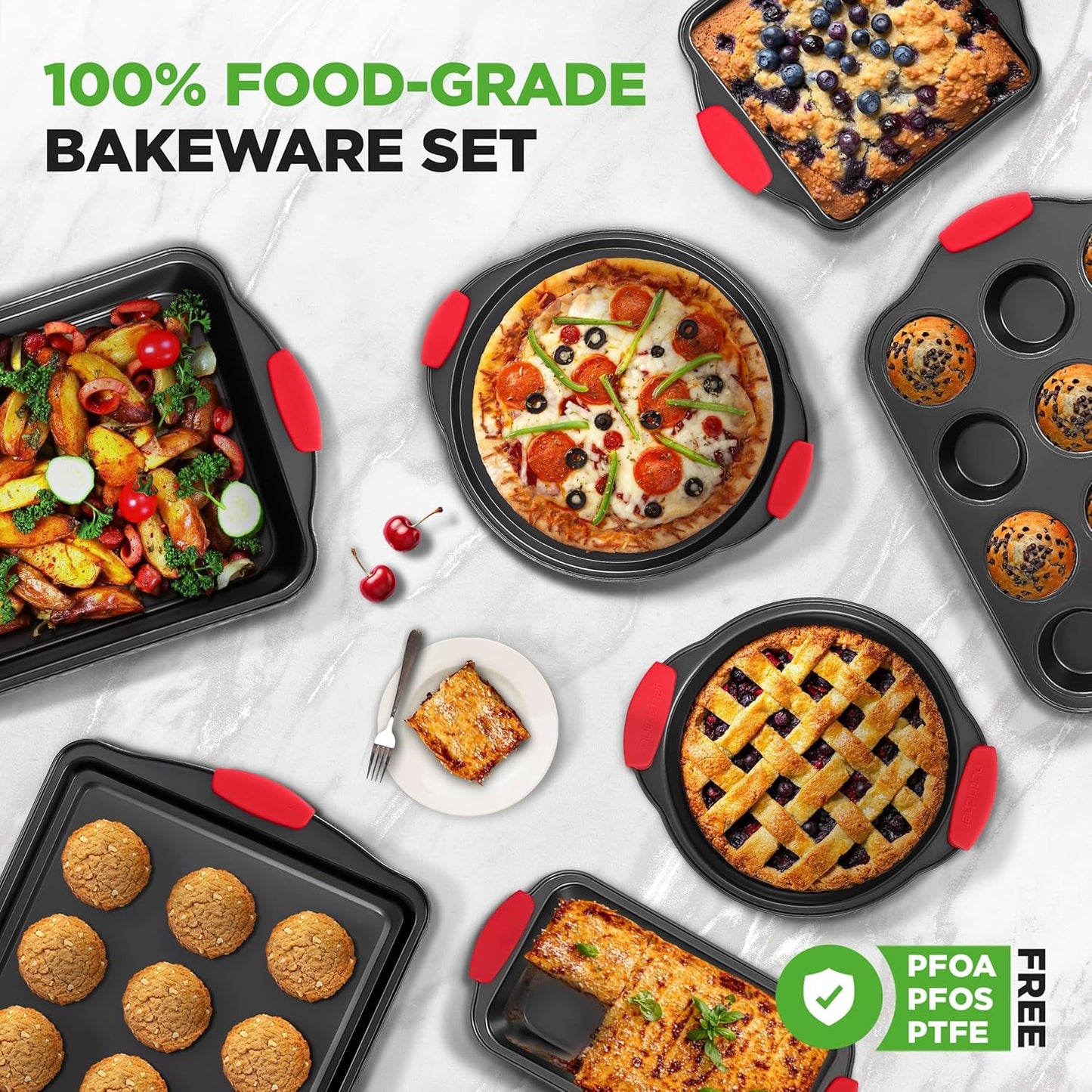 NutriChef 10-Piece Nonstick Baking Pans Set - Premium Carbon Steel Bakeware with Silicone Handles | Easy to Clean