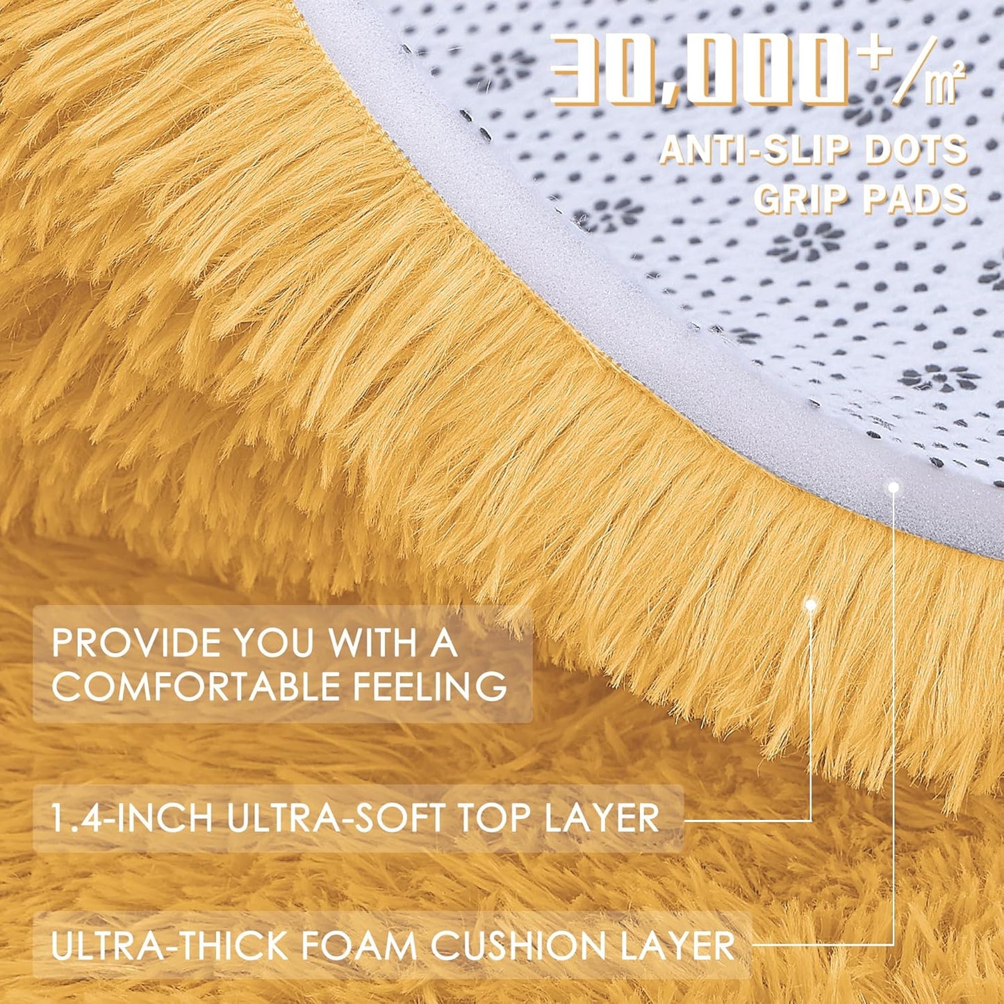 OLANLY Large 5x8 Machine Washable Area Rug - Soft Fluffy Shaggy Carpet for Living Room & Bedroom | Mustard Yellow
