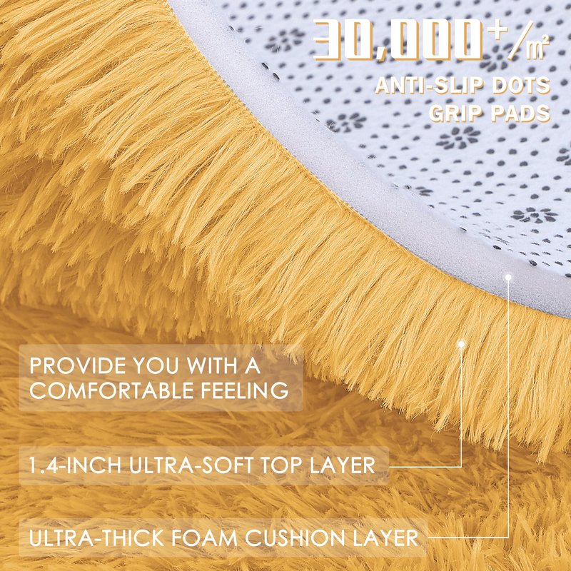OLANLY 2x8 Machine Washable Runner Rugs for Hallway, Soft Fluffy Shaggy Bedside Rugs for Bedroom, Living Room, Indoor Floor Carpet for Kids Girls and Boys, Home Decor Aesthetic, Mustard Yellow