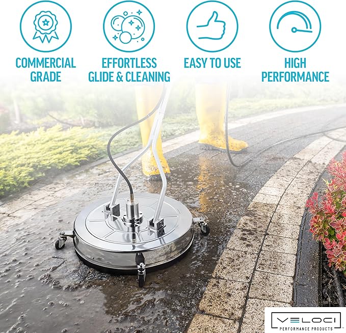 Veloci Performance HydroJet Pressure Washer Surface Cleaner Attachment with Gun for Driveways, Concrete, Patios, Commercial-Grade, 22.2000, 18â