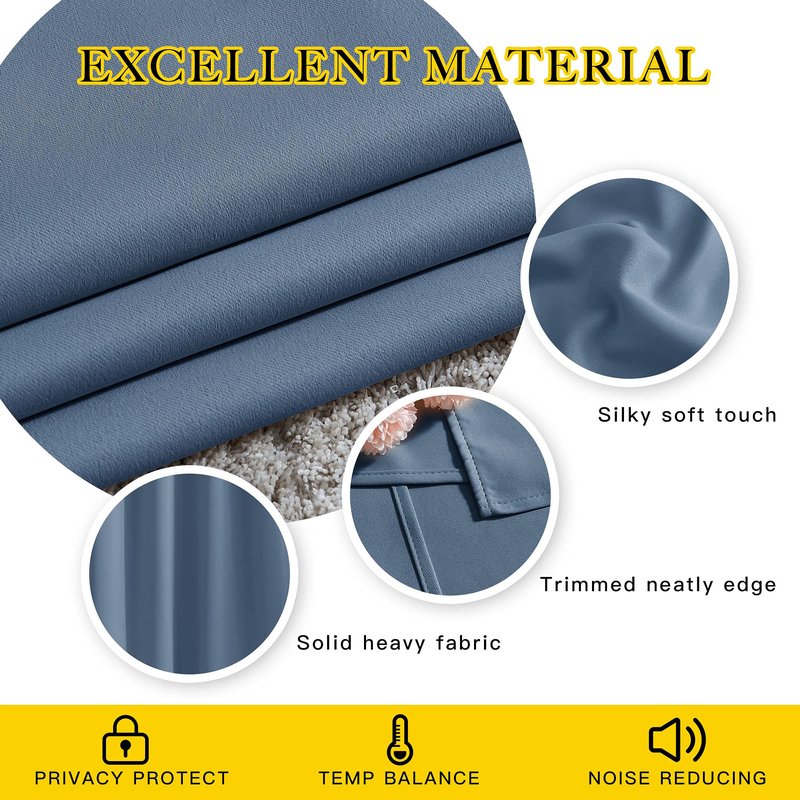 NICETOWN Room Darkening Curtains 108 inch Length - Grommet Thermal Insulated Window Treatments Solid Panels for Living Room/Bedroom/Villa, Stone Blue, W52 x L108, 1 Pair