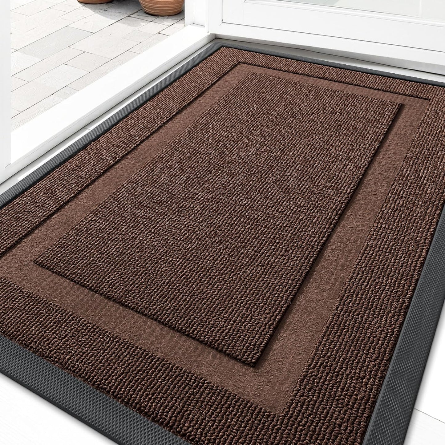 OLANLY Waterproof Front Door Mat - All-Season Indoor/Outdoor Doormat, Easy Clean, 33x21, Chocolate Brown