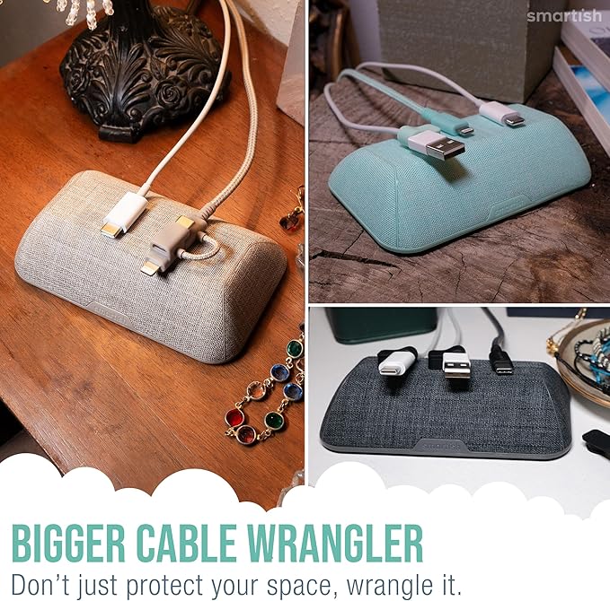 Smartish® Magnetic Cord Holder - Bigger Cable Wrangler Organizer with Magnet Clips for Charger Management on Desktop, Nightstand - Holds 6+ Cables - No. 2 Pencil Gray