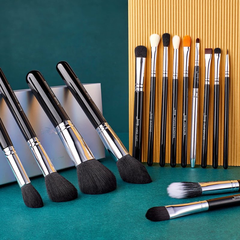 Jessup Makeup Brushes 15 Pcs Makeup Brush Set Beauty Cosmetics Make Up Powder Concealer Eyeshadow Eyeliner Blending Lip Brush Tools (Black/Silver) T092