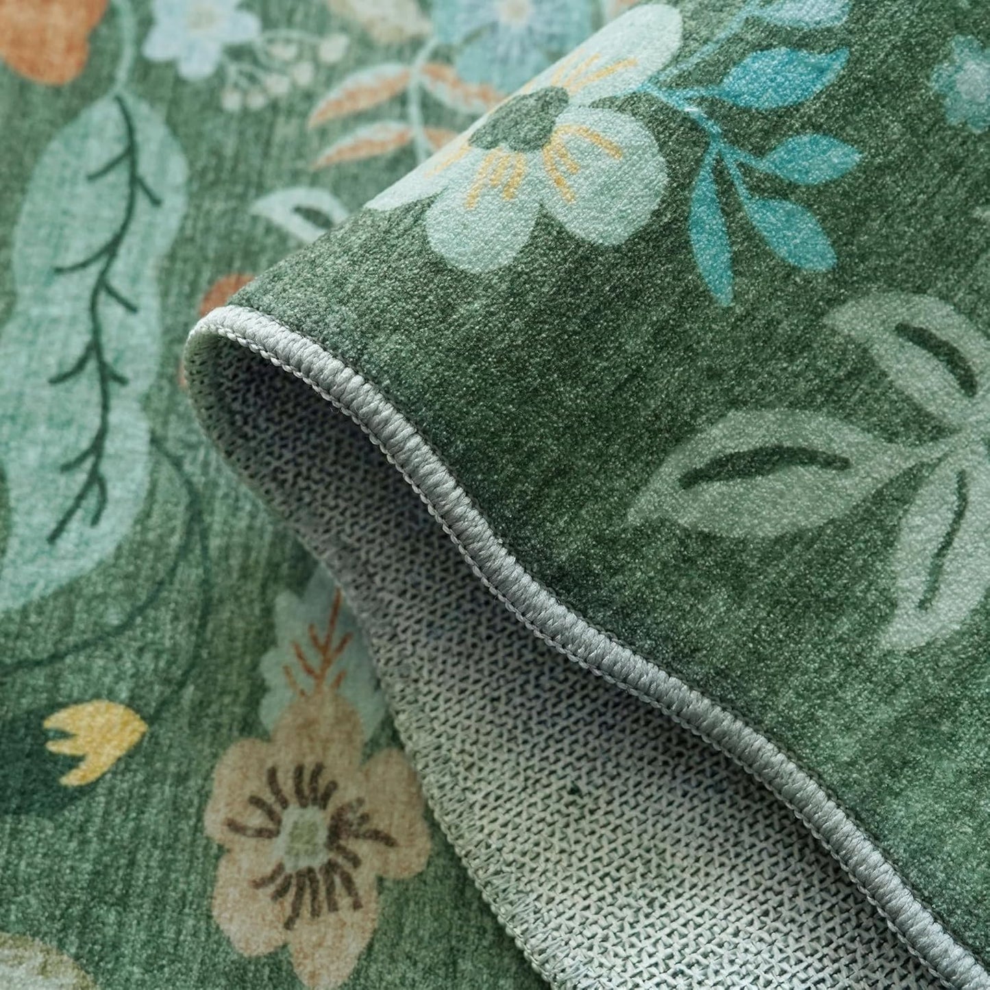 Skiennix 4x6 Living Room Area Rug - Washable Floral Design | Non-Slip & Non-Shedding Carpet for Kids Room