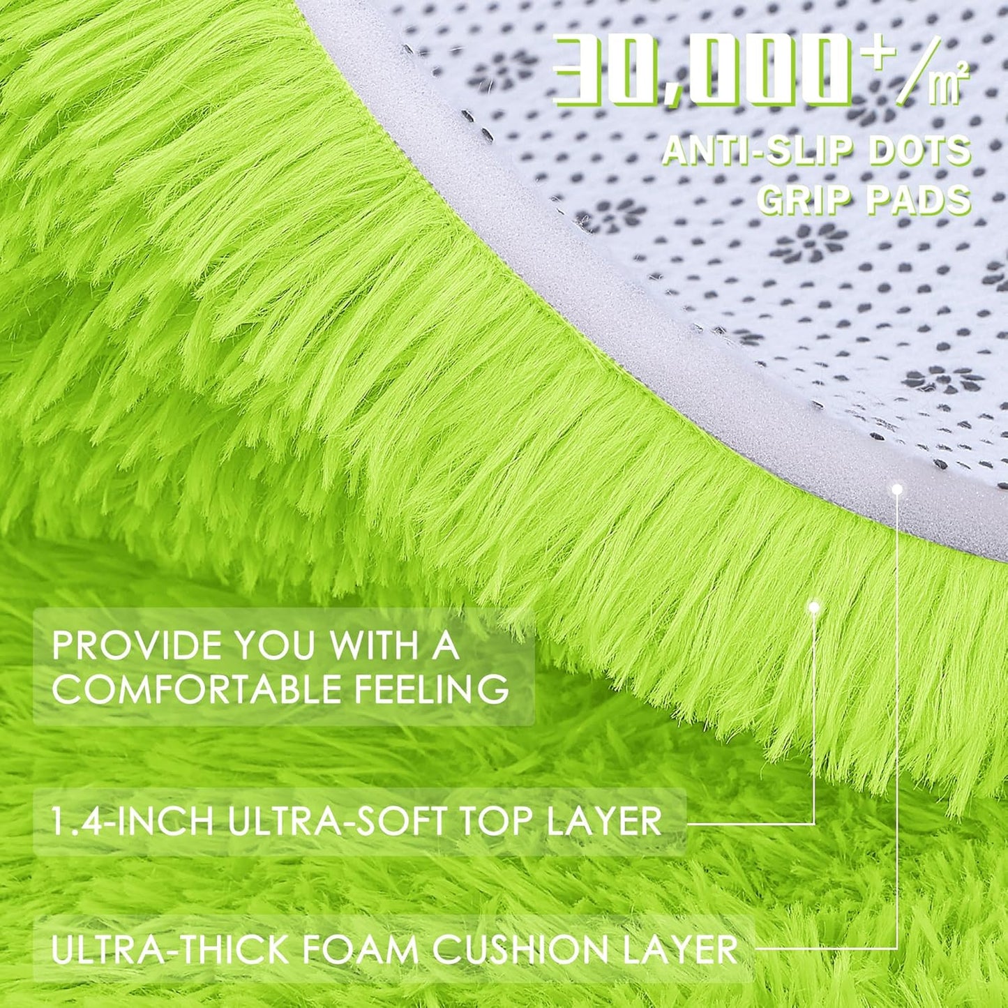 OLANLY Lime Green Round Rug - Soft, Fluffy Shaggy Carpet | 5 ft Machine Washable Area Rug for Bedroom & Living Room Decor