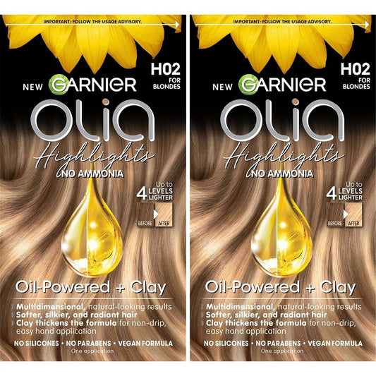 Garnier Olia Ammonia-Free Permanent Hair Dye Highlighting Kit, Oil-Rich Formula for Multidimensional Hair Color with Up to 4 Levels of Lift, Vegan & Cruelty Free, H02 Highlights for Blondes, 2 Count